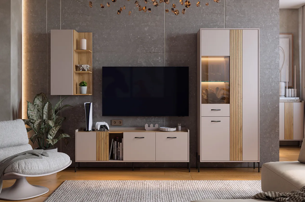 Гостиная "Доминика К4" (2820х350х1950) (кашемир/дуб крафт золотой)