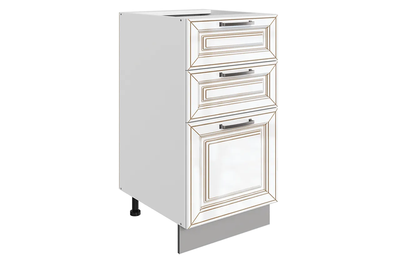 Атланта Шкаф рабочий L400 B500 Слим (3 ящ.) (эмаль) (белый/белый глянец патина золото)