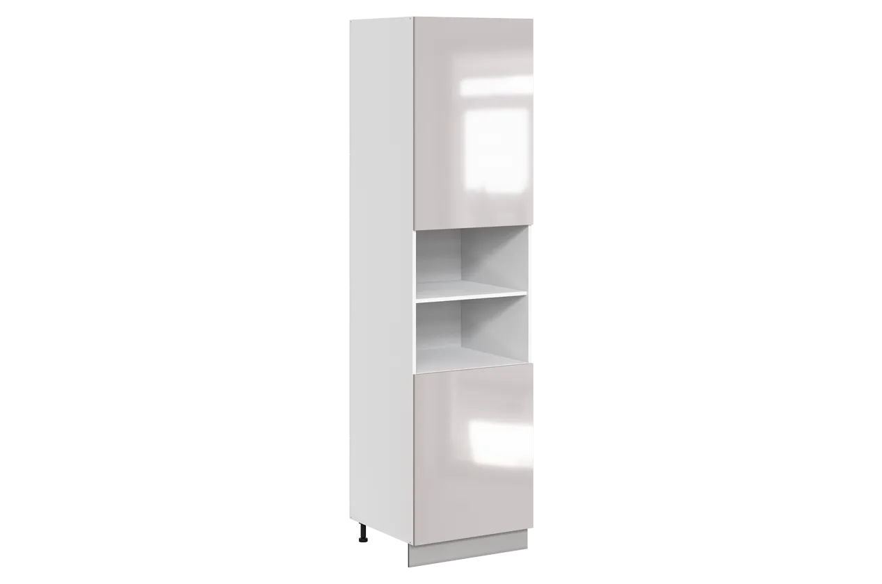 Кристи Шкаф-пенал L600 H2321 (2 дв. гл.) (эмаль) (белый/дымчатый глянец)